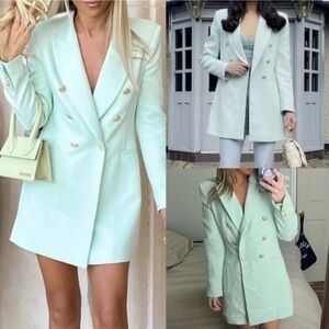 NWT Zara Women's Mint Double-Breasted Long Blazer